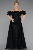 Robe de Soirée Grande Taille Longue Perlé Noir ABU5155