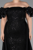 Robe de Soirée Grande Taille Longue Perlé Noir ABU5155