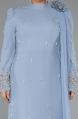 Robe de Soirée Grande Taille Longue Gris-Indigo ABU4936