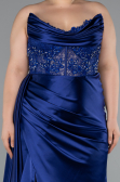 Robe De Graduation Grande Taille Longue Satin Bleu Marine ABU3855