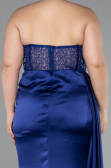 Robe De Graduation Grande Taille Longue Satin Bleu Marine ABU3855