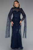 Robe de Soirée Longue Perlé Bleu Marine ABU5152