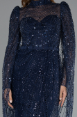 Robe de Soirée Longue Perlé Bleu Marine ABU5152