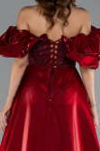 Robe de Soirée Longue Perlé Rouge Bordeaux ABU5154