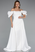Robe de Soirée Longue Perlé Blanc ABU5154