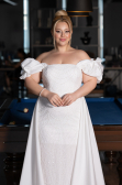 Robe de Soirée Grande Taille Longue Perlé Blanc ABU5155