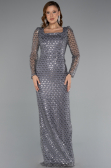 Robe de Soirée Longue Perlé Gris ABU5165