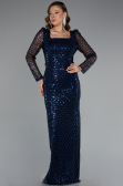 Robe de Soirée Longue Perlé Bleu Marine ABU5165