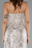 Robe de Soirée Longue Squameuse Beige ABU5167