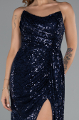 Robe de Soirée Longue Squameuse Bleu Marine ABU5167