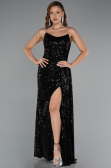 Robe de Soirée Longue Squameuse Noir ABU5167