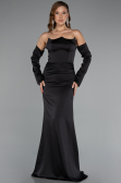 Robe de Soirée Longue Satin Noir ABU5168