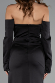 Robe de Soirée Longue Satin Noir ABU5168