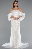 Robe de Soirée Longue Perlé Blanc ABU5169