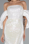 Robe de Soirée Longue Perlé Blanc ABU5169