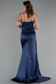 Robe de Soirée Longue Satin Bleu Marine ABU5171