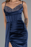 Robe de Soirée Longue Satin Bleu Marine ABU5171