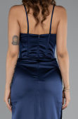 Robe de Soirée Longue Satin Bleu Marine ABU5171