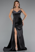 Robe de Soirée Longue Satin Noir ABU5171