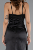 Robe de Soirée Longue Satin Noir ABU5171