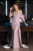 Robe de Soirée Longue Perlé Poudre ABU5169