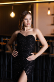 Robe de Soirée Longue Perlé Noir ABU4871