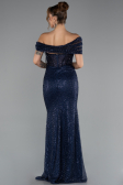 Robe de Soirée Longue Perlé Bleu Marine ABU5183