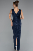Robe de Soirée Longue Perlé Bleu Marine ABU5187