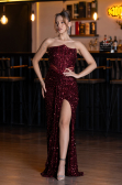 Robe de Soirée Longue Rouge Bordeaux ABU5185