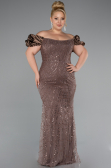 Robe De Fiançailles Grande Taille Perlé Longue Brun ABU4788
