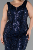 Robe Grande Taille Longue Perlé Bleu Marine ABU5188