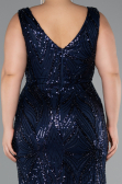 Robe Grande Taille Longue Perlé Bleu Marine ABU5188