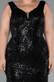 Robe Grande Taille Longue Perlé Noir ABU5188