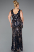 Robe Grande Taille Longue Perlé Bleu Marine ABU5189