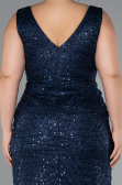 Robe Grande Taille Longue Perlé Bleu Marine ABU5190