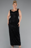 Robe Grande Taille Longue Perlé Noir ABU5190