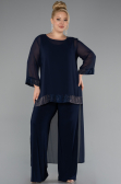 Robe De Soirée Mousseline Longue Bleu Marine ABT083