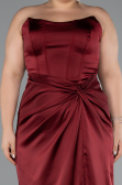 Robe De Soirée Grande Taille Longue Satin Rouge Bordeaux ABU5179