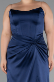 Robe De Soirée Grande Taille Longue Satin Bleu Marine ABU5179