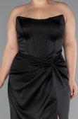Robe De Soirée Grande Taille Longue Satin Noir ABU5179