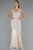 Robe De Soirée Squameuse Longue Beige ABU3201