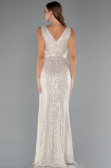 Robe De Soirée Squameuse Longue Beige ABU3201