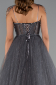 Robe de Fiançailles Design Personnalisé Longue Anthracite ABU5220