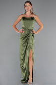 Robe De Soirée Satin Longue Kaki ABU3474