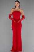 Robe Queue de Poisson Longue Dantelle Rouge ABU5215