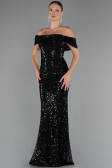 Robe de Soirée Longue Perlé Noir ABU5239