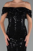 Robe de Soirée Longue Perlé Noir ABU5239