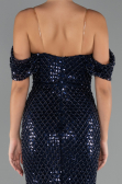 Robe de Soirée Longue Perlé Bleu Marine ABU5239