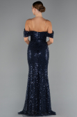 Robe de Soirée Longue Perlé Bleu Marine ABU5239