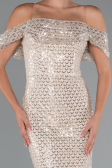 Robe de Soirée Longue Perlé Beige ABU5239